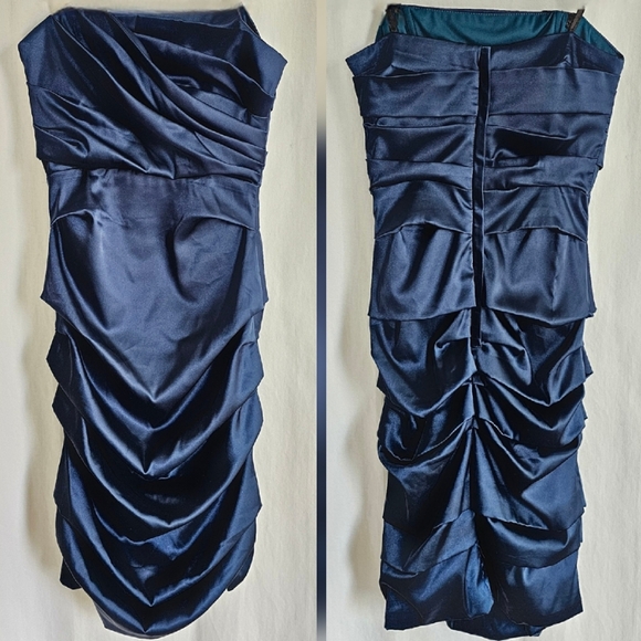 🇨🇦 Le Chateau Strapless Turquoise Satin Dress - Picture 8 of 16